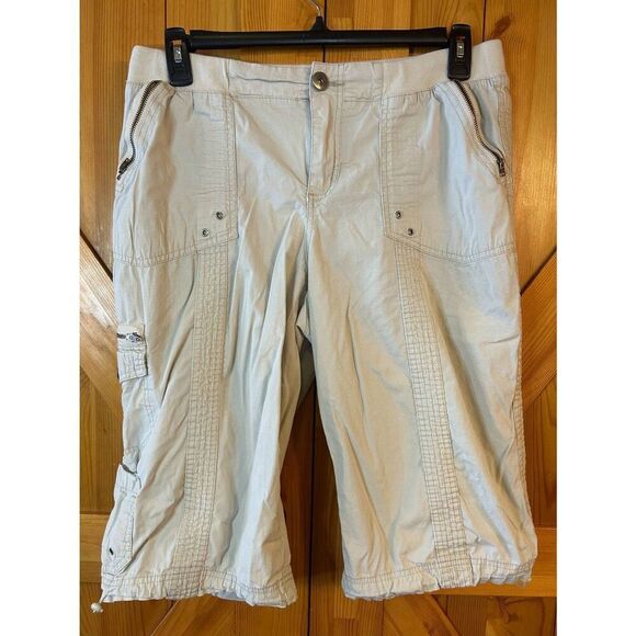 Lane Bryant Cargo Capri Stretch Light Tan Pockets Drawstring Legs Size 14 (8713) - Picture 1 of 5